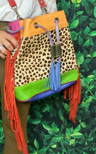 Load image into Gallery viewer, Brown Leopard Upcycled Fringe Leather Bucket Bag
