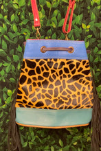 Load image into Gallery viewer, Giraffe Upcycled Fringe Leather Bucket Bag
